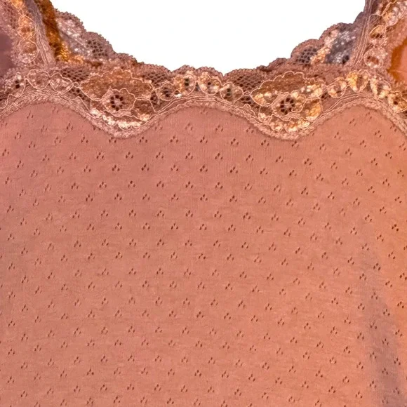 Moda International Camisole Women Med Rose Pointelle Lace Trim Cotton Romantic - Picture 8 of 14